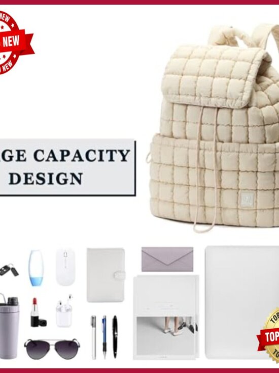 Quilted Puff Backpack Set with Wristlet, Travel-Ready main image 5